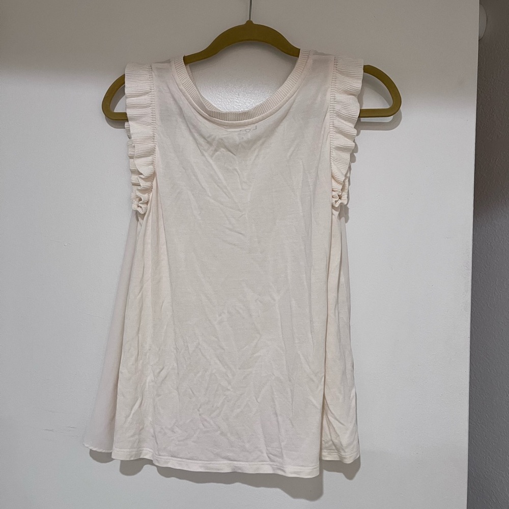 LOFT Cream Ruffle Tank Top - Picture 2 of 3